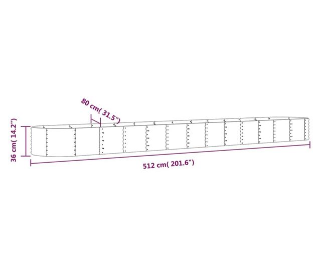 Кафява градинска саксия 512x80x36 см прахово боядисана стомана