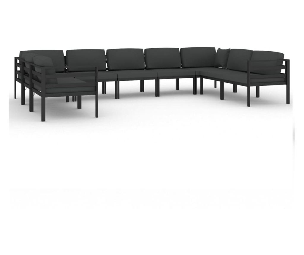 Градински комплект с възглавници, 9 части, антрацит, алуминий - 2