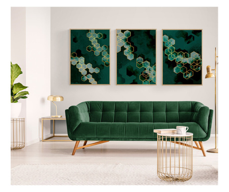 Set 3 tablouri canvas, intaglio, abstracte. verde smarald, printuri moderne,