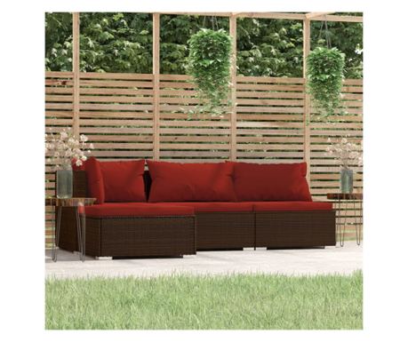 Set vrtne garniture s jastucima, 4 komada, smeđa, poliratan