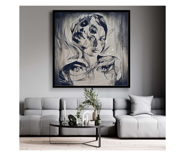Tablou canvas, alb negru, portret femeie, multicolor, pentru sufragerie,  60x60 cm