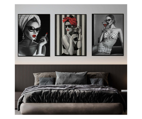 Tablou canvas, modern, portret femeie senzuala, alb negru, pentru dormitor, living  70x70 cm