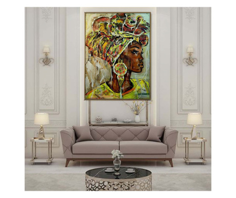 Tablou canvas, abstract, portret fata africana, multicolor, pentru dormitor, living, hol  70x70 cm