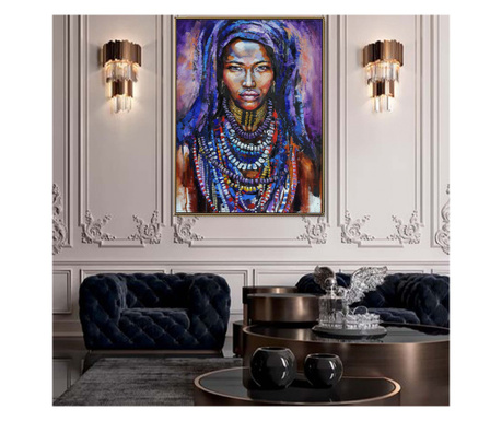 Tablou canvas, abstract, portret femeie africana, multicolor, pentru dormitor, living, hol  70x70 cm