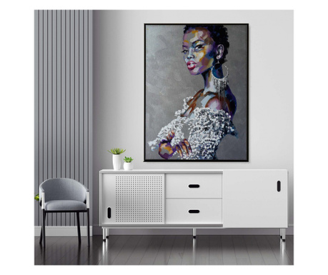 Tablou canvas, abstract, portret fata africana, gri, pentru dormitor, living, hol  70x70 cm