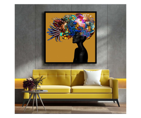 Tablou canvas, modern, portret femeie cu flori in par, deosebit, pentru living  60x60 cm