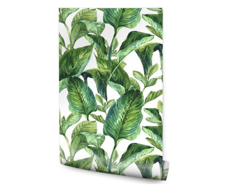 Green Tropical Leaves Watercolor Wall Mural 53 cm x 10 m