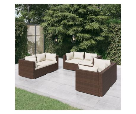 Set vrtne garniture s jastucima, 6 komada, smeđa, poliratan