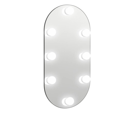 Огледало с LED лампи, 60x30 см, стъкло, овално