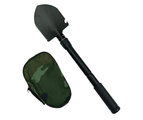 IdeallStore® összecsukható lapát kempingezéshez és túrázáshoz, fekete, 42 cm, fedővel