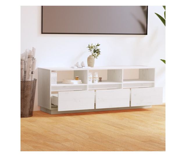 TV komoda, bijela, 140x37x50 cm, masivno borovo drvo