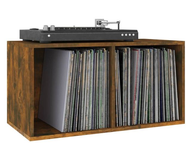 Kutija za pohranu vinilnih ploča smeđa 71 x 34 x 36 cm drvena