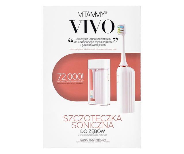 Periuta de dinti electrica VITAMMY Vivo, model premium, 72000 vibratii/min, 3 moduri de periaj, rezistenta la apa, Alb