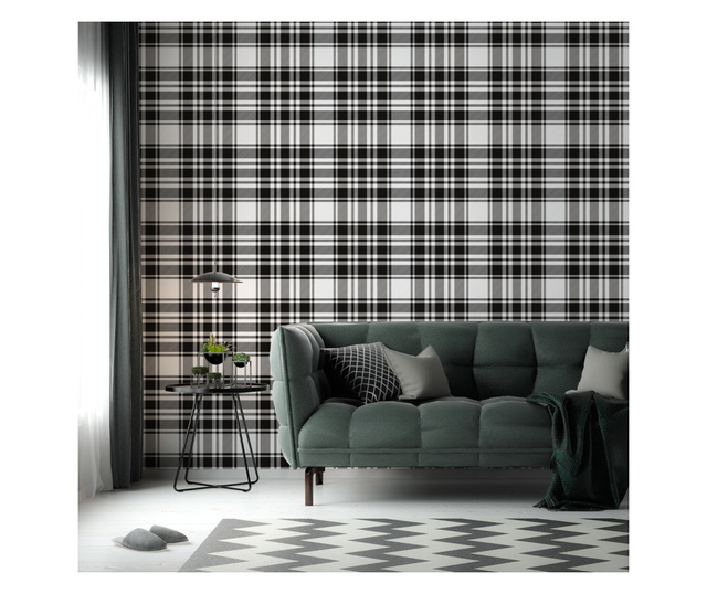 Tapet Tartan Negru-Alb  0,53x10m