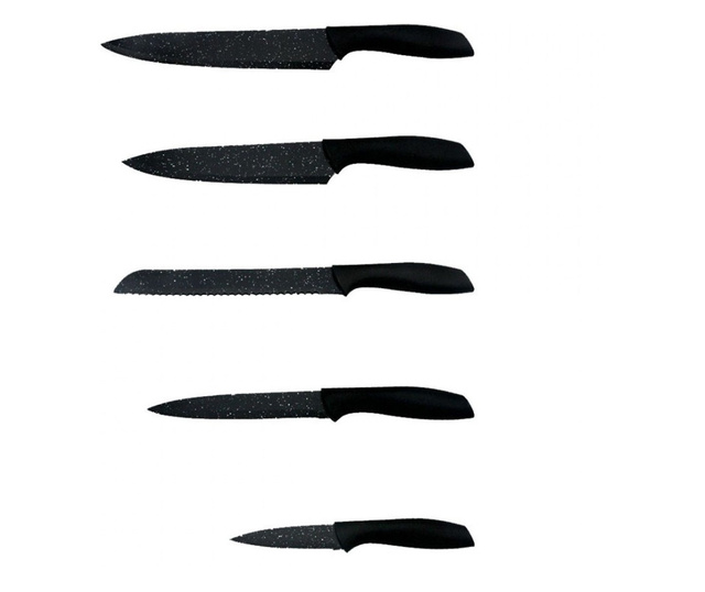 Комплект ножoве ZEPHYR ZP 1633 BS5AS, 5 бр, Мраморно покритие, Акрилна поставка, Черен - Код G8436