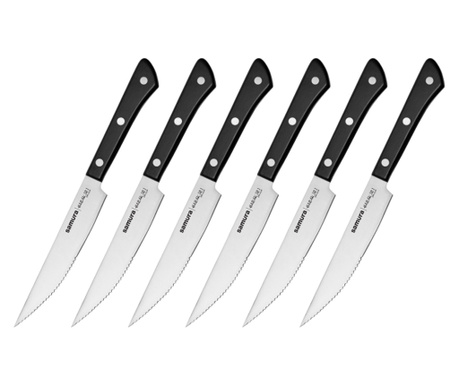 Комплект ножове Samura, 6 броя, Неръждаема стомана, Черно/Сребристо,13 см