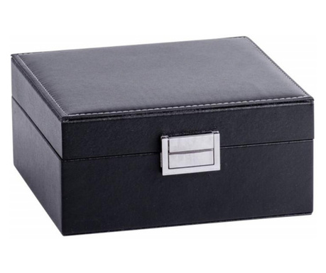 Елегантна кутия за съхранение и подреждане на 6 часовника или бижута, модел Pufo Royal Premium, черна