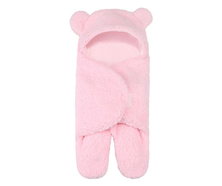 Neo™ Baba bolyhos takaró 0-6 hónapos korig, meleg, mackó alakú, pólyázó babáknak, rózsaszínű