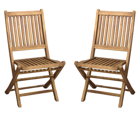 RAKI Set 2 scaune pliante din lemn de tec cu finisaj natural 45x63xh92cm