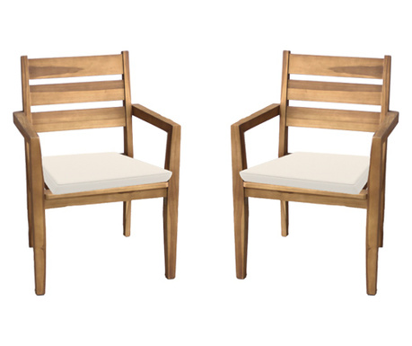 RAKI Set 2 scaune din lemn de tec cu finisaj natural 58x54,5xh90cm cu 2 perne