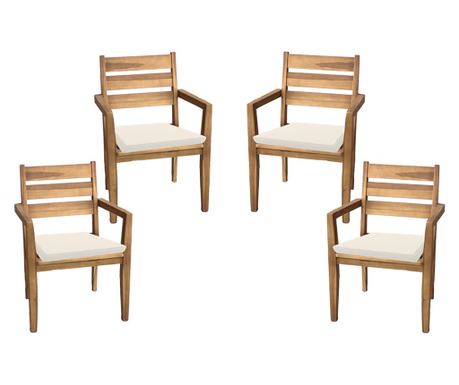 RAKI Set 4 scaune din lemn de tec cu finisaj natural 58x54,5xh90cm cu 4 perne