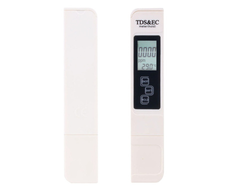Tester Digital Calitate Apa , 3 in 1 TDS/EC/Temperatura, afisaj LCD, alb