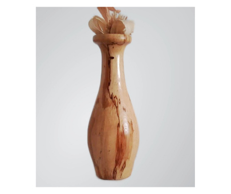 Vaza decorativa din lemn culoare natur cu desene naturale ale lemnului sufocat.