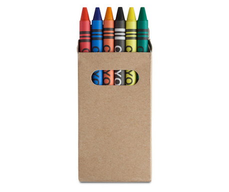 Set 6 creioane colorate in cutie carton reciclat, Roly, Multicolor, 9 cm