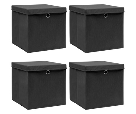 Cutii depozitare cu capace, 4 buc., negru, 32x32x32 cm, textil