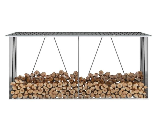 VidaXL Vrtna ostava za drva od pocinčanog čelika 330x84x152 cm siva