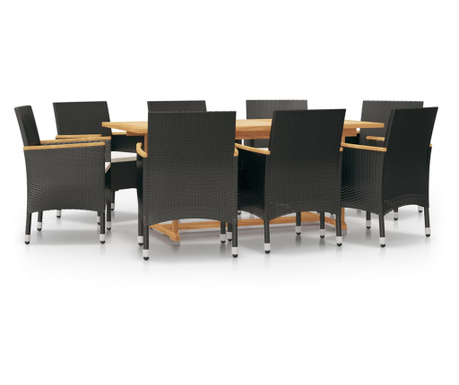 Set mobilier de grădină cu perne, negru, 9 piese