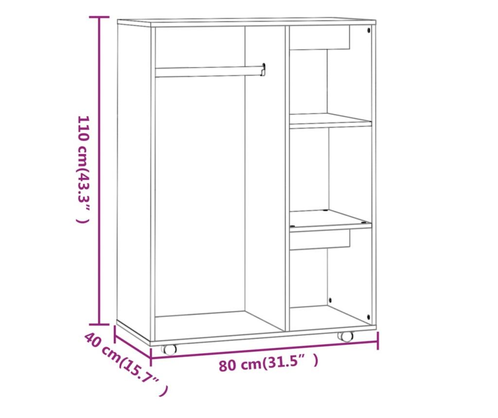Гардероб, опушен дъб, 80x40x110 см, инженерно дърво - 10