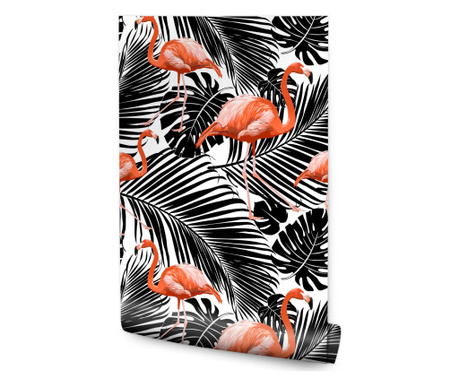 Tapet Flamingo si Frunze Exotice Negre  0,53x10m