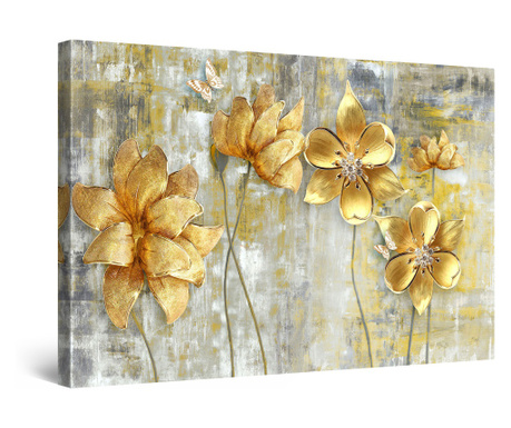 Tablou DualView Startonight Flori Aurii, luminos in intuneric, 90 cm x 60 cm