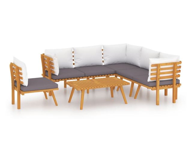 Set vrtnog namještaja s jastucima, 7 dijelova, masivno drvo akacije