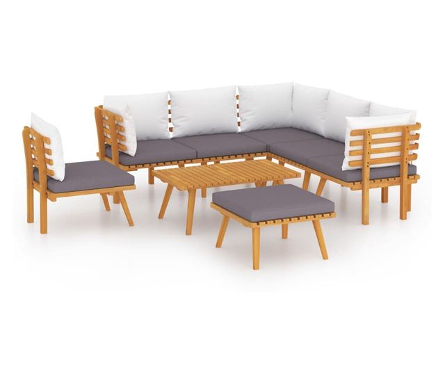 Vrtni set namještaja s jastucima, 8 dijelova, masivno drvo akacije