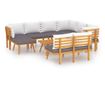 Vrtni set namještaja s jastucima, 9 dijelova, masivno drvo akacije