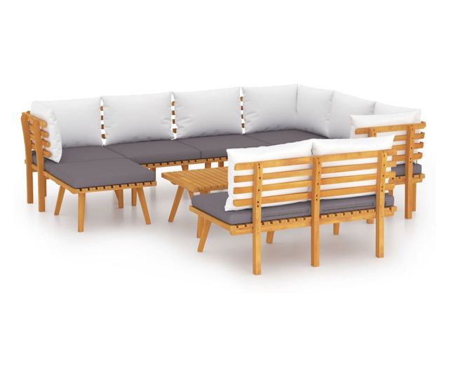 Vrtni set namještaja s jastucima, 9 dijelova, masivno drvo akacije