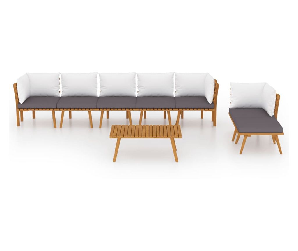 Градински лаундж комплект с възглавници, 8 части, акация масив - 3