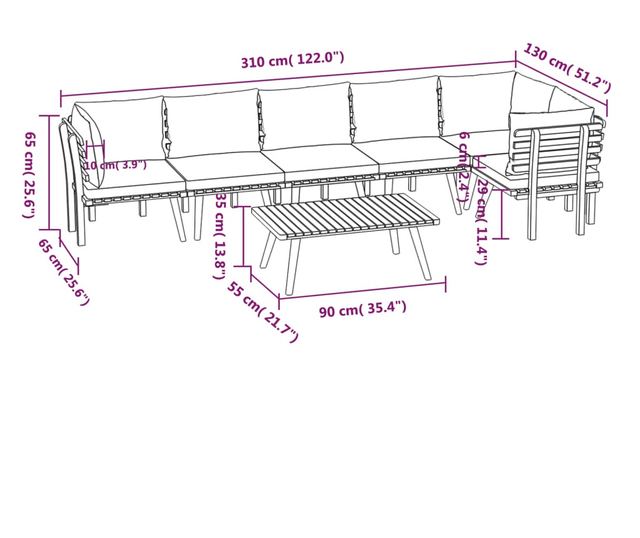 Set vrtnog namještaja s jastucima, 7 dijelova, masivno drvo akacije