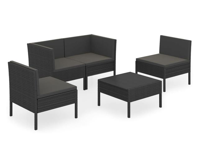 Vrtni namještaj s jastucima, 5 dijelova, crna, poliratan