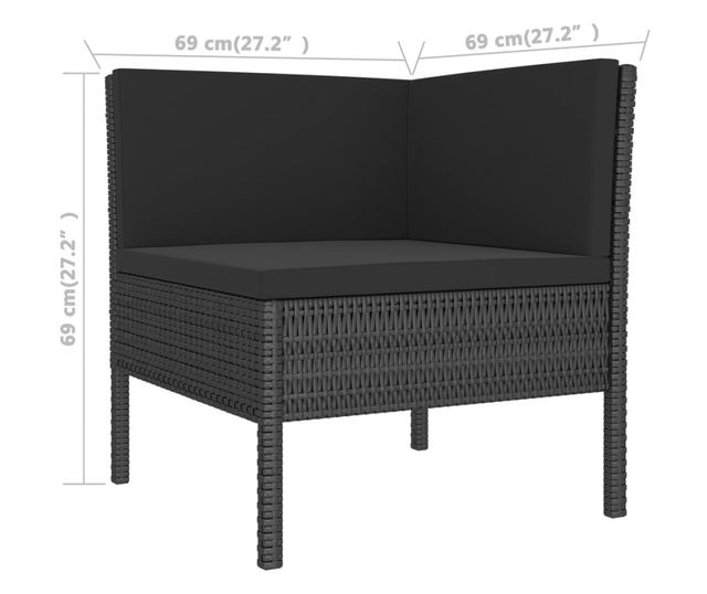 Vrtni namještaj s jastucima, 9 dijelova, crna, poliratan