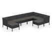 Vrtni namještaj s jastucima, 9 dijelova, crni, poliratan