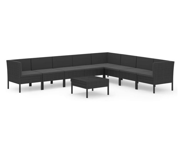 Vrtni namještaj s jastucima, 9 dijelova, crna, poliratan