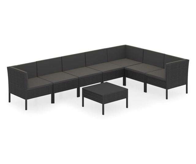 Vrtni namještaj s jastucima, 8 dijelova, crna, poliratan