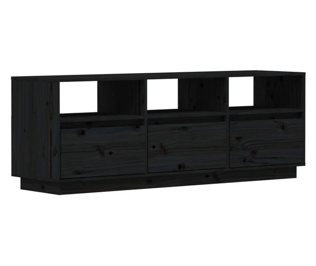 TV komoda, crna, 140x37x50 cm, masivno borovo drvo