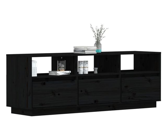 TV komoda, crna, 140x37x50 cm, masivno borovo drvo
