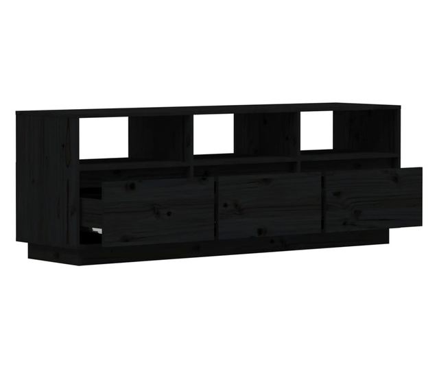 TV komoda, crna, 140x37x50 cm, masivno borovo drvo