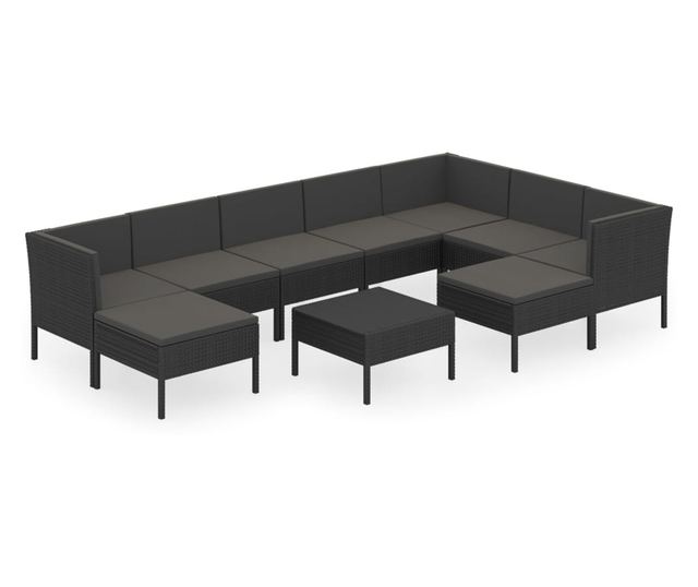 Vrtni namještaj s jastucima, 10 dijelova, crni, poliratan