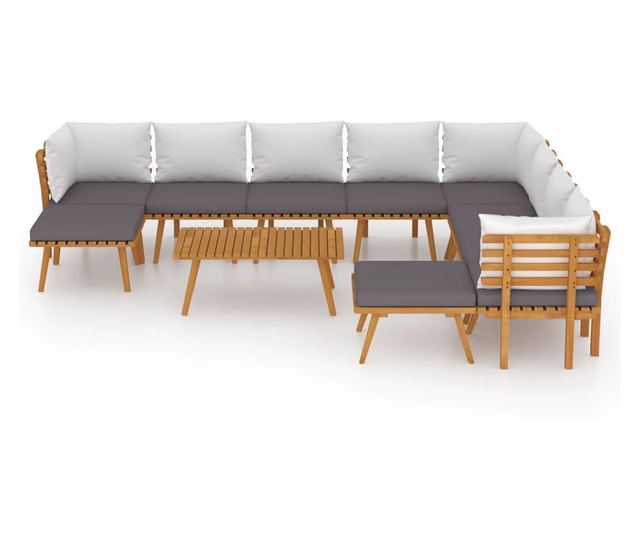 Vrtni namještaj s jastucima, 11 dijelova, masivno drvo akacije